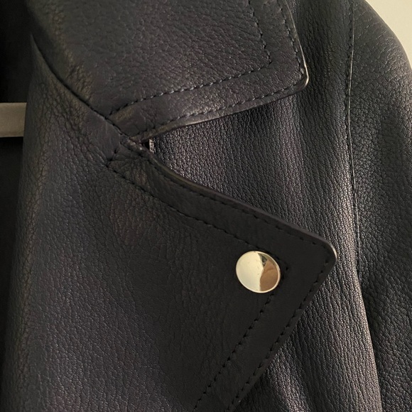 Massimo Dutti Blue Leather Jacket Size XS - Picture 8 of 13